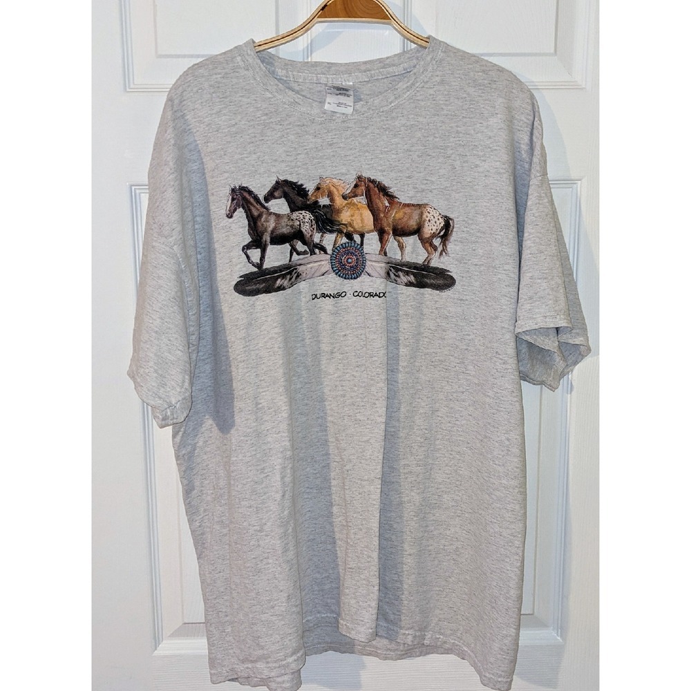 Gildan Durango Colorado Horses Graphic T-Shirt Short Sleeve Crew Neck XL Vintage